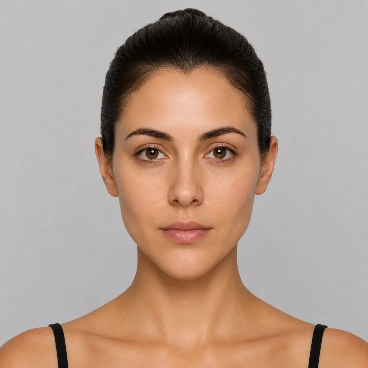 Heart face shape example — Forehead widest, Narrow chin