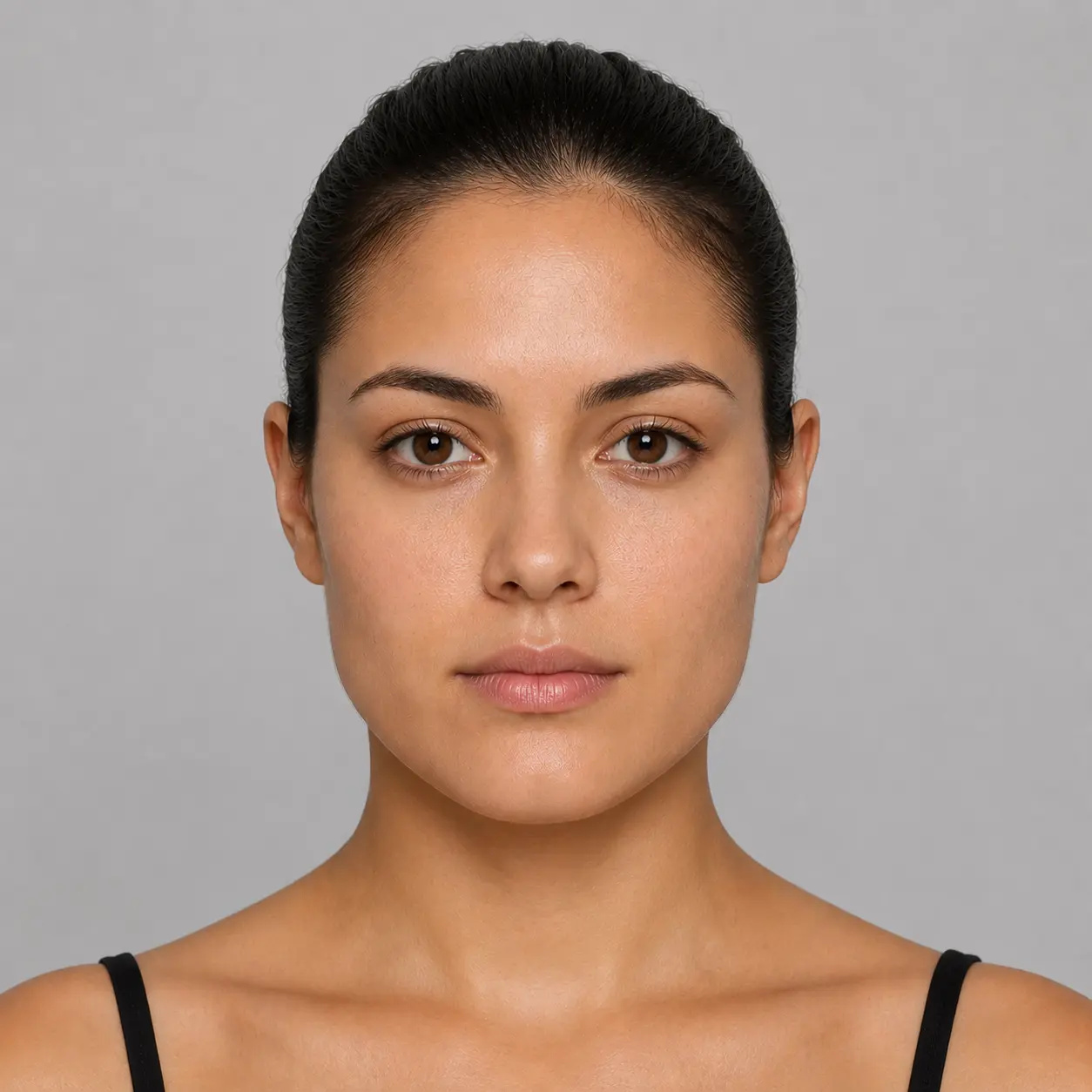 Square face shape example — Equal widths, Angular jaw